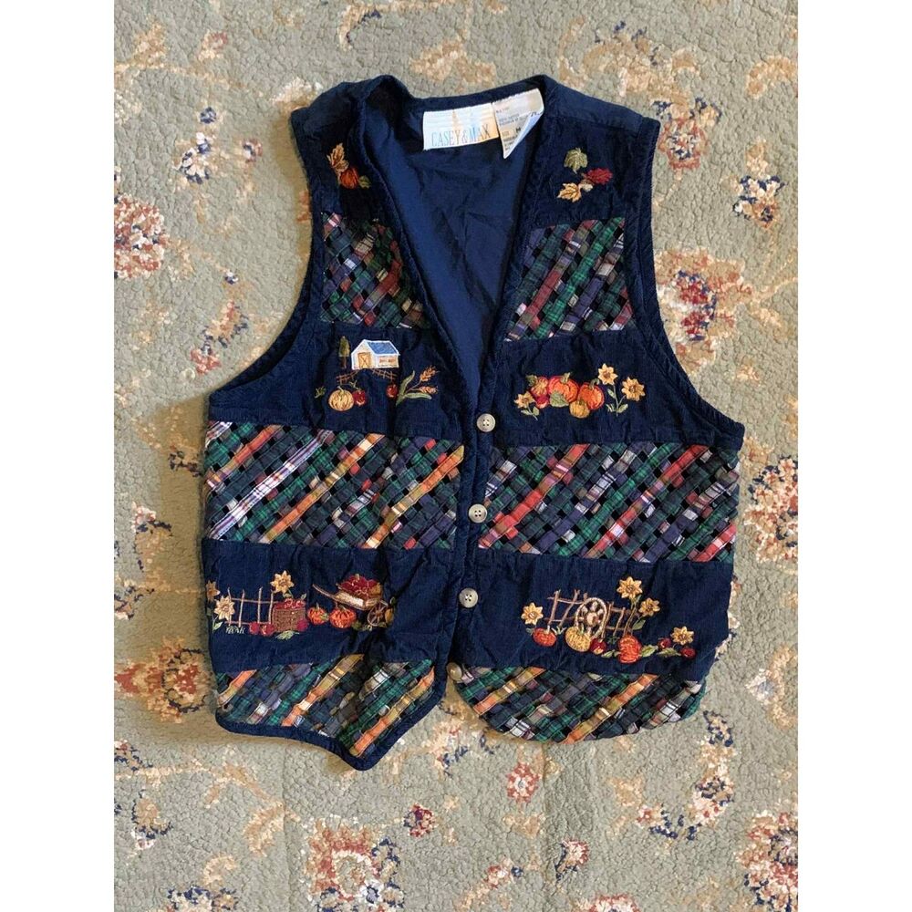 Casey & Max Vintage Fall 100% Cotton Pumpkin Woven Themed Button Vest, size M